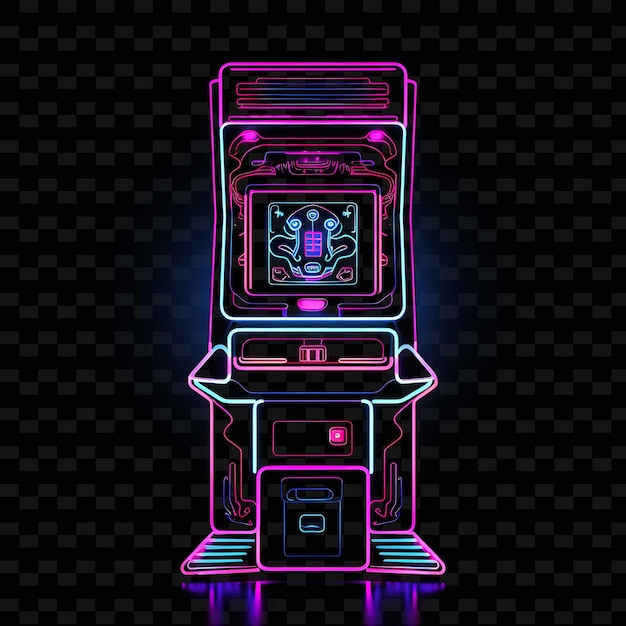 Retro cyberpunk vibrant neon lines old school arcade machine png y2k shapes transparent light arts