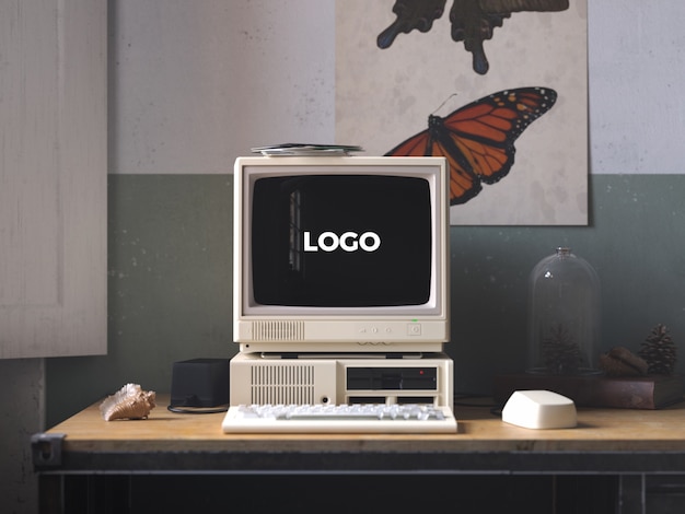 PSD retro desktop pc mockup