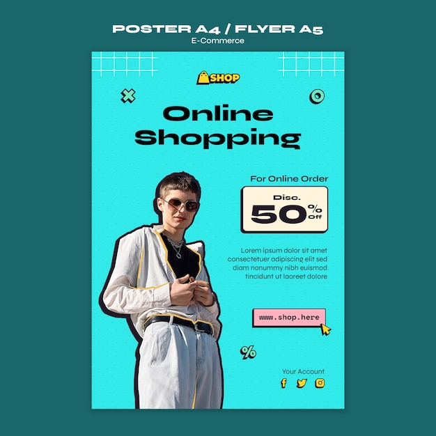 PSD modello di poster di e-commerce retrò