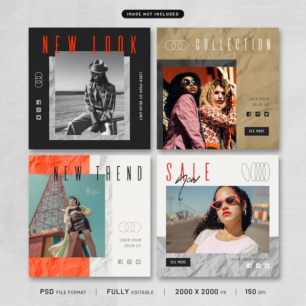 PSD retro fashion post template collection