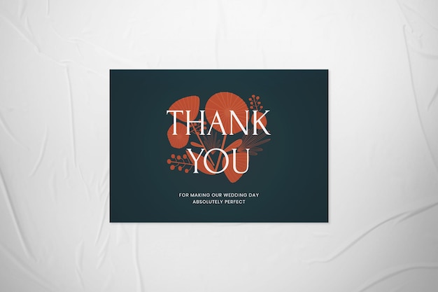 PSD retro floral wedding invitation suite thank you card