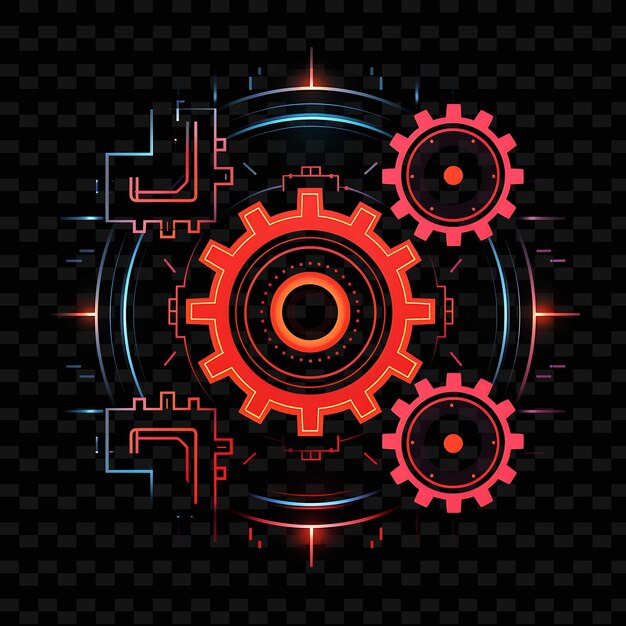 retro futuristic glowing neon lines cogs fiery red neon line png y2k shapes transparent light arts