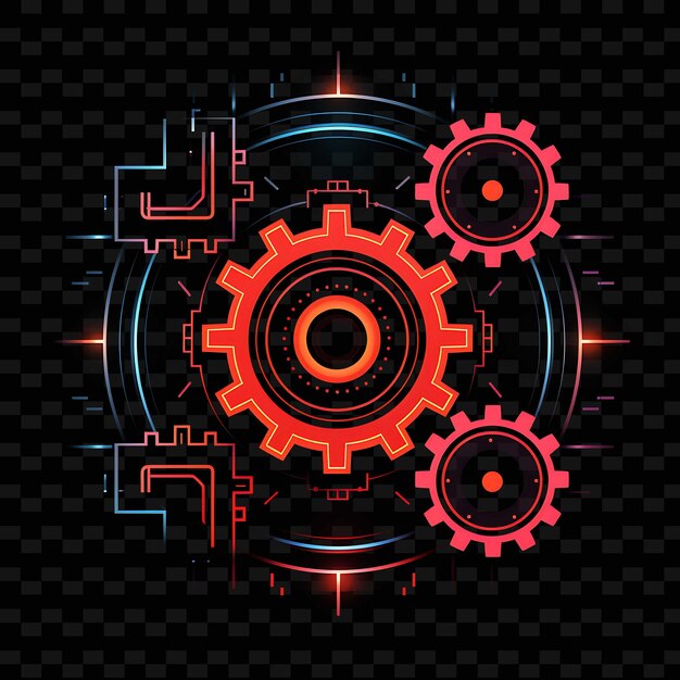 PSD retro futuristic glowing neon lines cogs fiery red neon line png y2k shapes transparent light arts