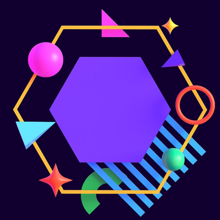 PSD retro futuristic hexagonal frame 3d render