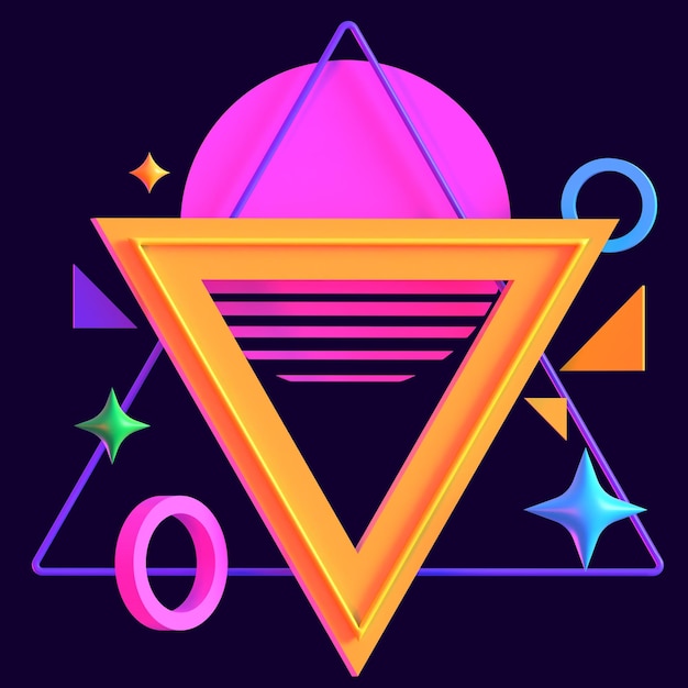 Retro Futuristic Illuminated Triangle Platform with Podium 3D Render