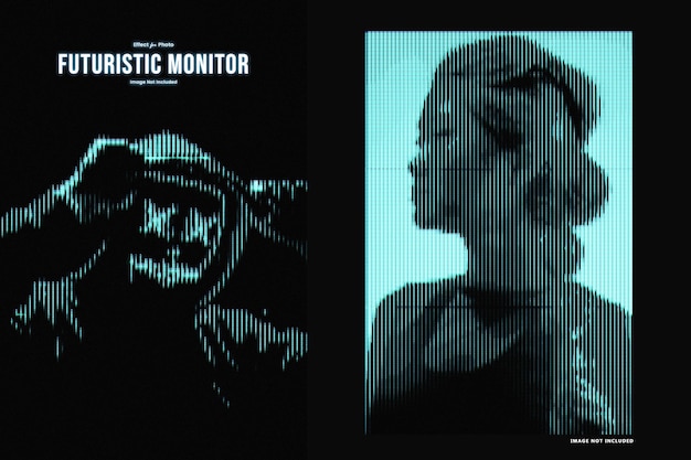 PSD retro futuristic monitor photo effect