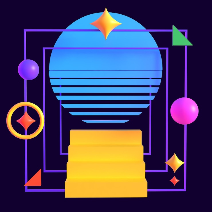 PSD retro futuristic square geometrical composition 3d render