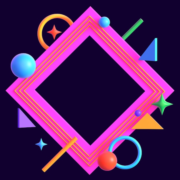 Retro Futuristische Neon Geometrische Diamant Frame 3D Render