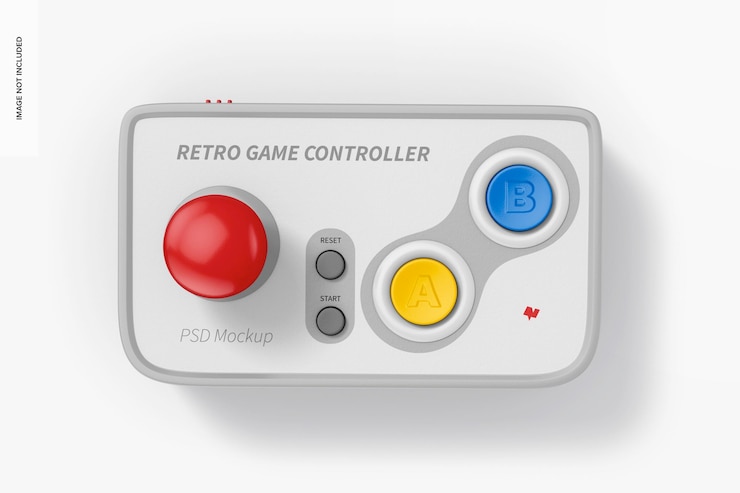 PSD retro game controller mockup, top view