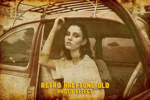 Retro halftone photo effect psd
