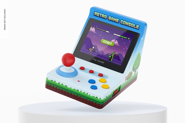 Mockup di console di gioco portatile retrò, che cade