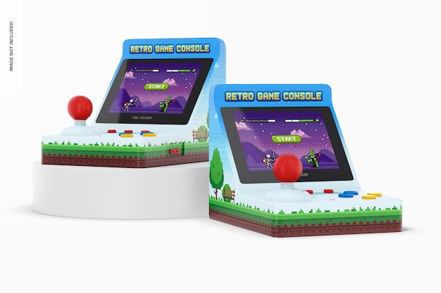 Retro Handheld Game Consoles Mockup, Perspective