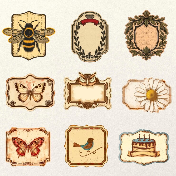 PSD retro label tag design element set psd