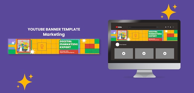 Modello di banner youtube di marketing retrò