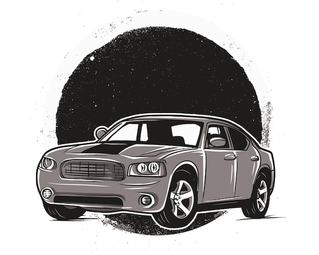 Retro Muscle Car Ilustracja w czarno-białym projekcie