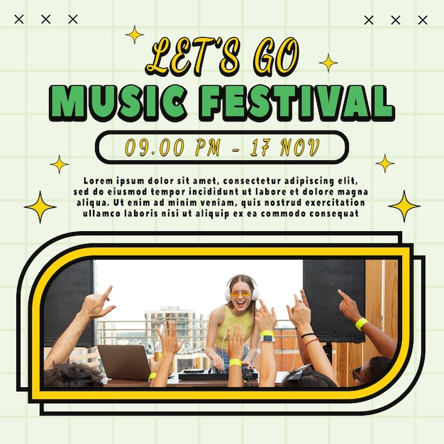 retro music festival social media post