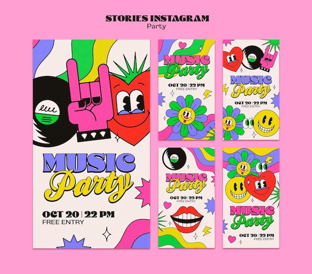 PSD retro muziekfeest instagramverhalen