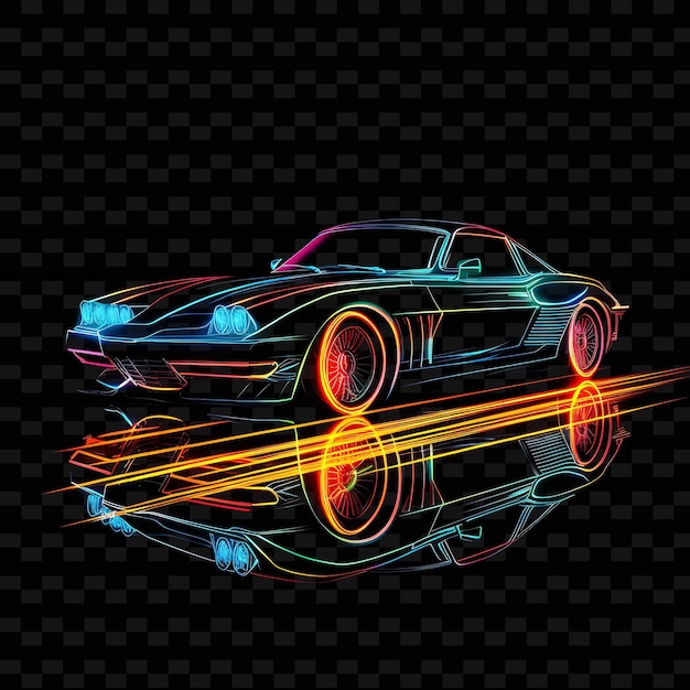 Retro neon noir linee al neon luminose auto d'epoca eleganti forme png argento y2k arti luminose trasparenti