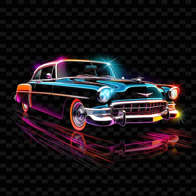 Retro neon noir glowing neon lines vintage cars sleek silver png y2k shapes transparent light arts