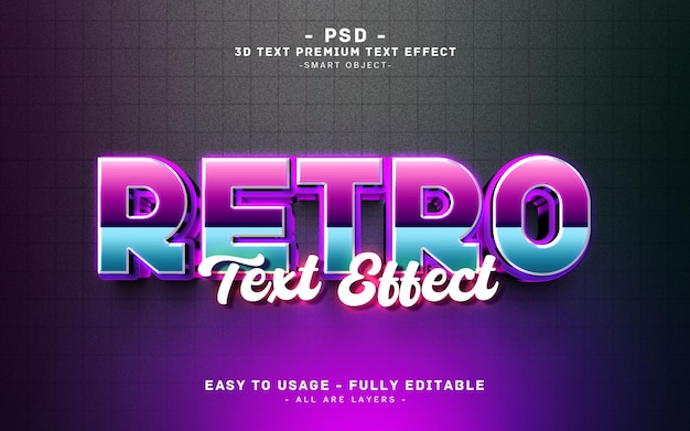 Retro Neon Photoshop 3D bewerkbare tekst-effect stijl