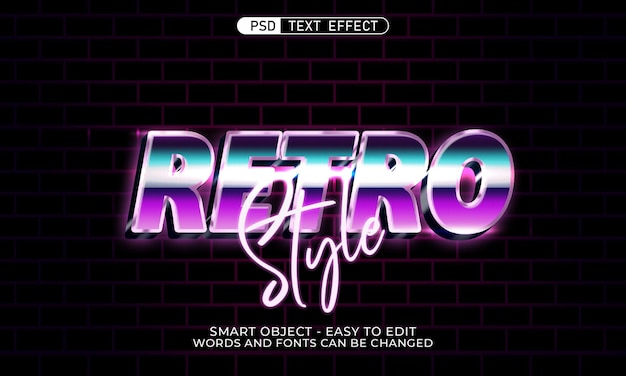 Retro neon teksteffect bewerkbare 3d-stijl