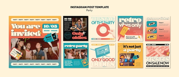 PSD retro party instagram-berichten