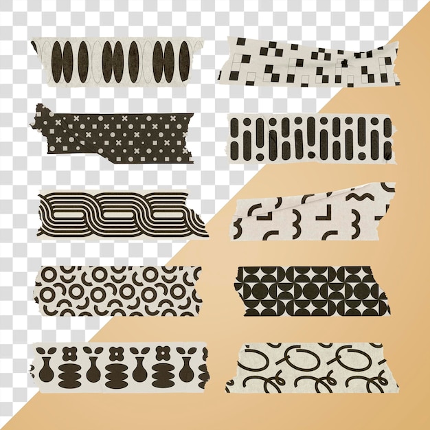レトロパターン png ワシテープ コラージュ エレメント 抽象的な文具 透明な背景にセット
