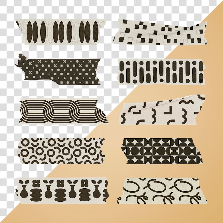 PSD retro pattern png washi tape collage element abstract stationery set on transparent background
