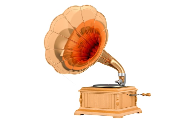 Retro phonograph gramophone 3D rendering isolated on transparent background