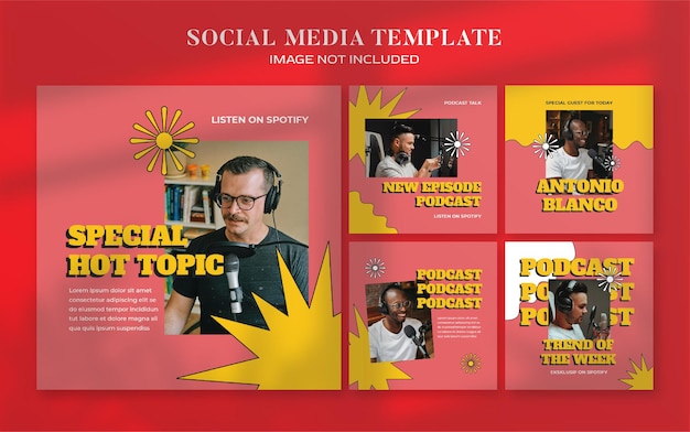 Retro podcast social media banner en instagram postsjabloon