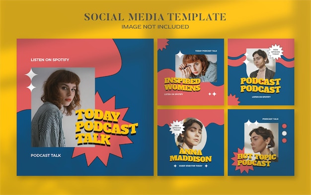 Retro podcast social media banner en instagram postsjabloon