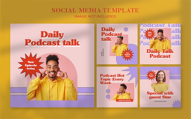 Retro podcast social media banner en instagram postsjabloon