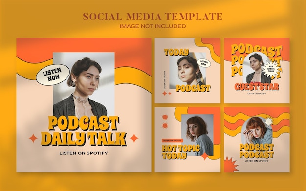 Banner di social media retrò podcast e modello di post di instagram