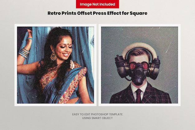 PSD retro prints offset press photo effect for square