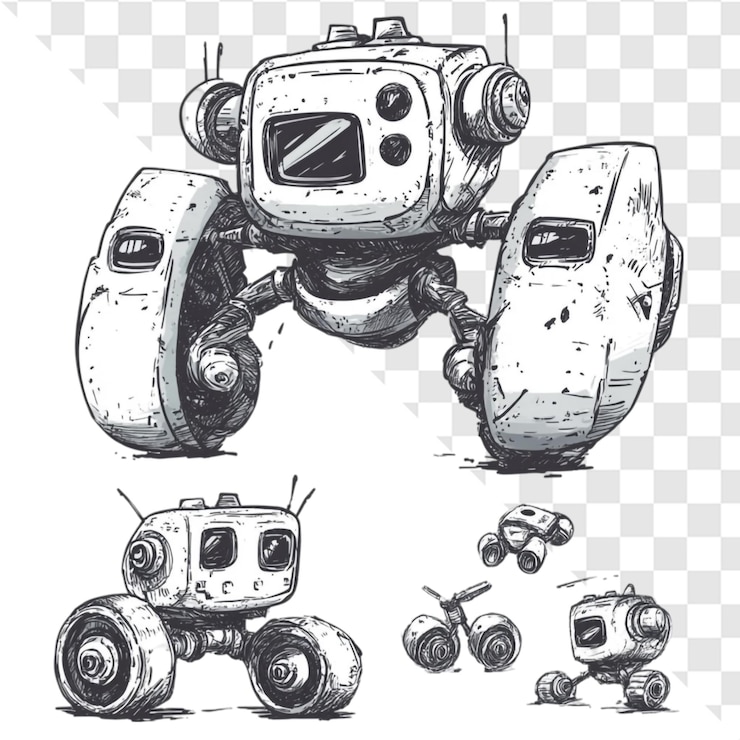 PSD retro robot projektuje kapryśnych i uroczych mechanicznych przyjaciół
