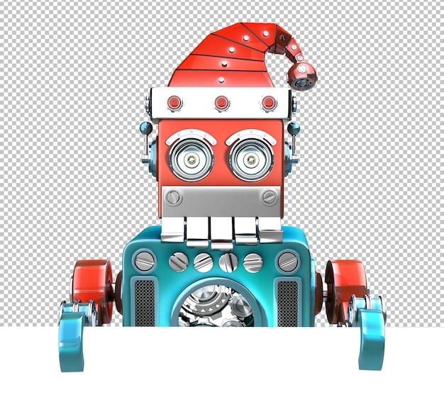 Retro Santa Robot Patrzący Zza Pustej Tablicy