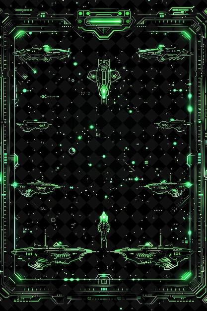 Retro sci fi arcade game arcane frame met pixelated spacesh neon color frame y2k kunstcollectie