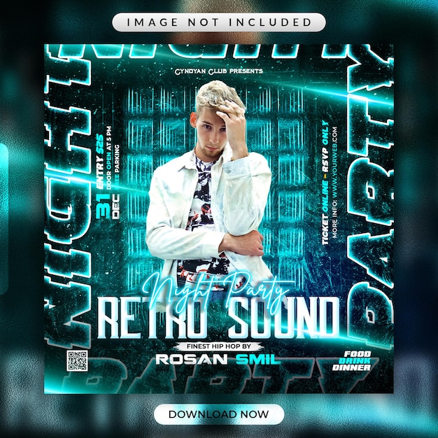 PSD retro sound party flyer or social media promotional banner template