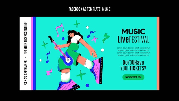 PSD retro stijl muziekfestival facebook sjabloon