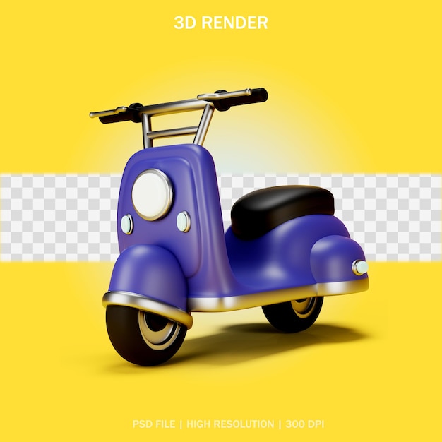 Retro stijl scooter met transparante achtergrond in 3d design