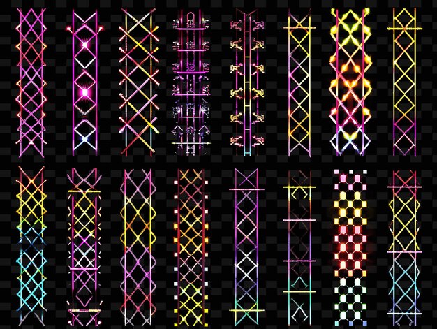 PSD retro styl trellises pixel art z zabawnymi wzorcami zawierają kreatywne tekstury y2k neon item designs