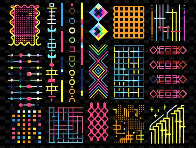 PSD retro style trellises pixel art con modelli giocosi caratterizzati da texture creative y2k neon item designs