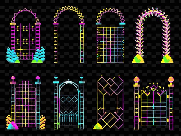 PSD retro style trellises pixel art with playful patterns featur creative texture y2k neon item designs