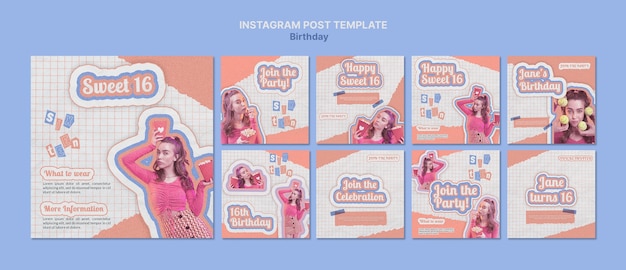 Retro sweet 16 instagram post template