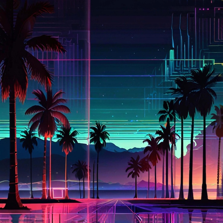 PSD retro synthwave neoncolored 80sinspired landscape with futuristic vibes