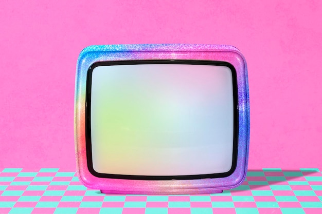 Retro television mockup colorful aesthetic design psd