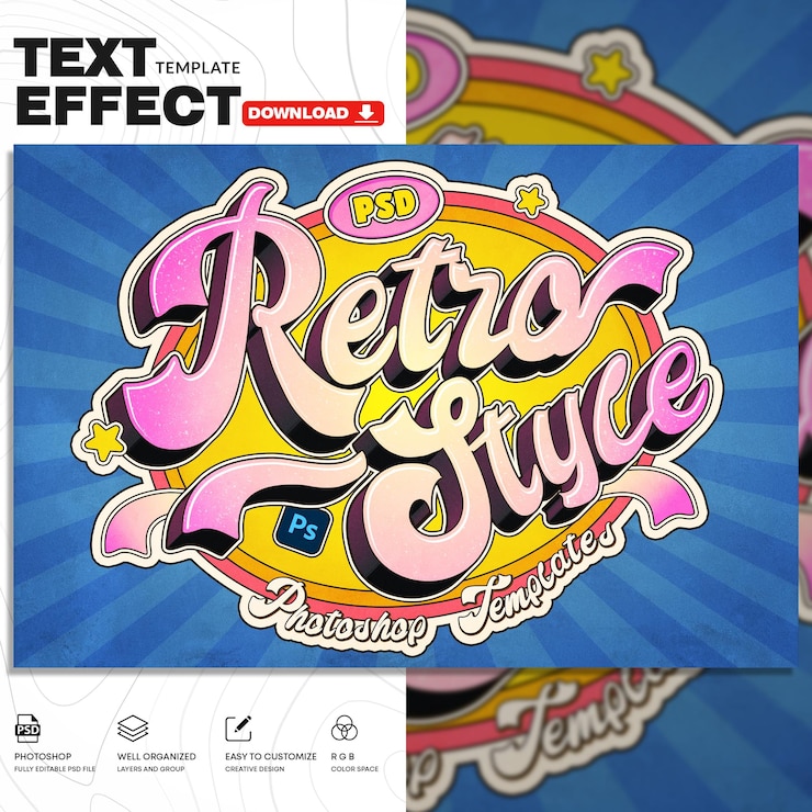 PSD retro text effect psd template