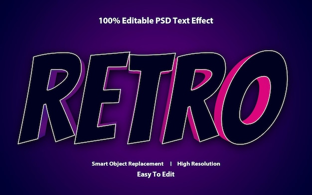 Retro text effect template with 3d style fully editable premium psd