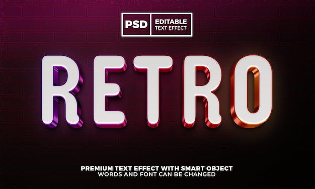 PSD effetto di testo 3d di tendenza retrò premium psd