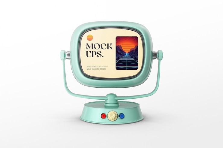 PSD retro tv mockup with front view perspective
